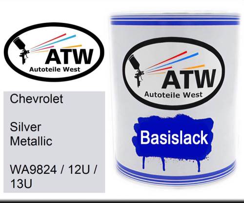 Chevrolet, Silver Metallic, WA9824 / 12U / 13U: 1L Lackdose, von ATW Autoteile West.